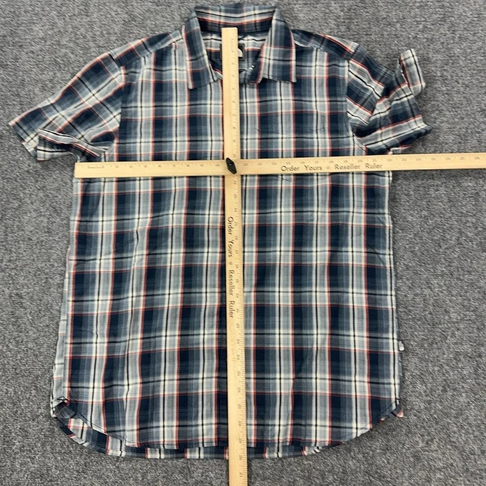 The North Face Shirt Mens L Blue Plaid Cotton Polyester Short Sleeve Button Up
